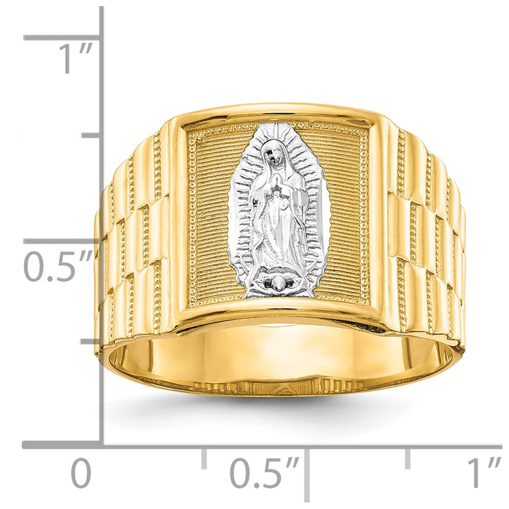 IB Goodman 10k and White Rhodium Mens Our Lady of Guadalupe Ring