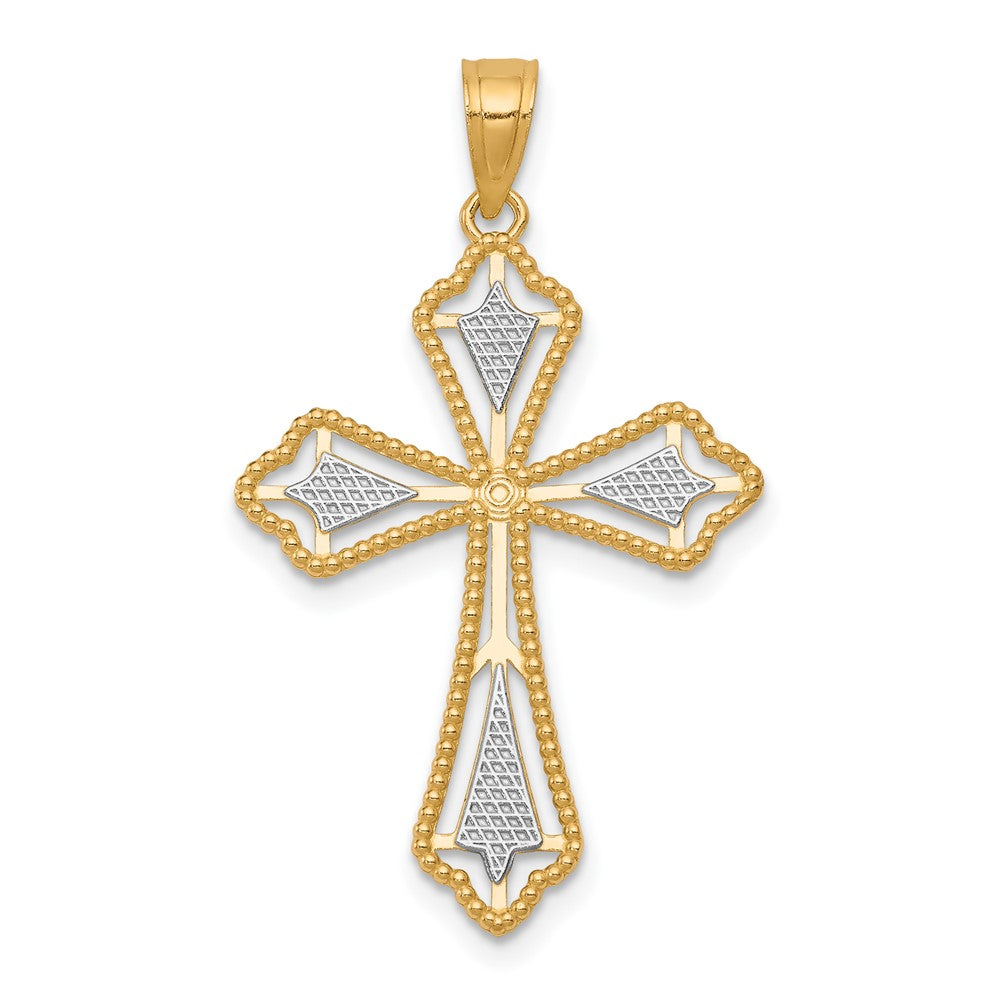 10K and White Rhodium Diamond-Cut Cross Pendant