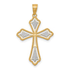 10K and White Rhodium Diamond-Cut Cross Pendant