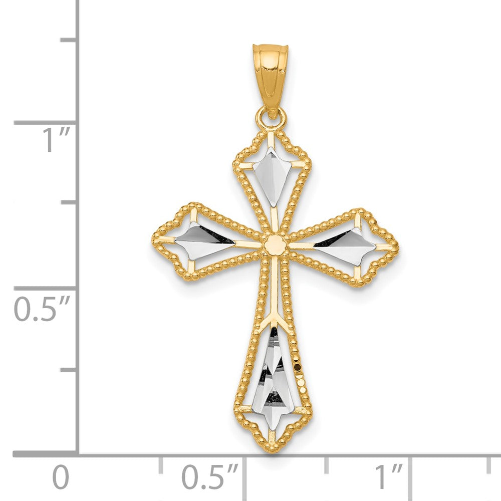 10K and White Rhodium Diamond-Cut Cross Pendant