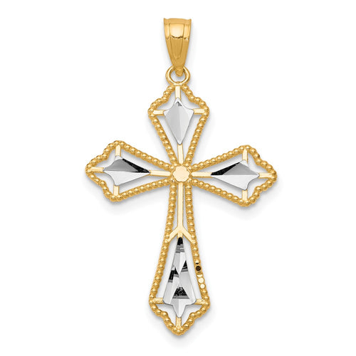 10K and White Rhodium Diamond-Cut Cross Pendant