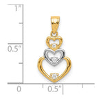 10K and White Rhodium CZ 3-Heart Pendant