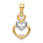 10K and White Rhodium CZ 3-Heart Pendant