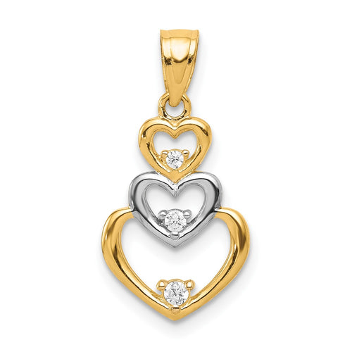 10K and White Rhodium CZ 3-Heart Pendant