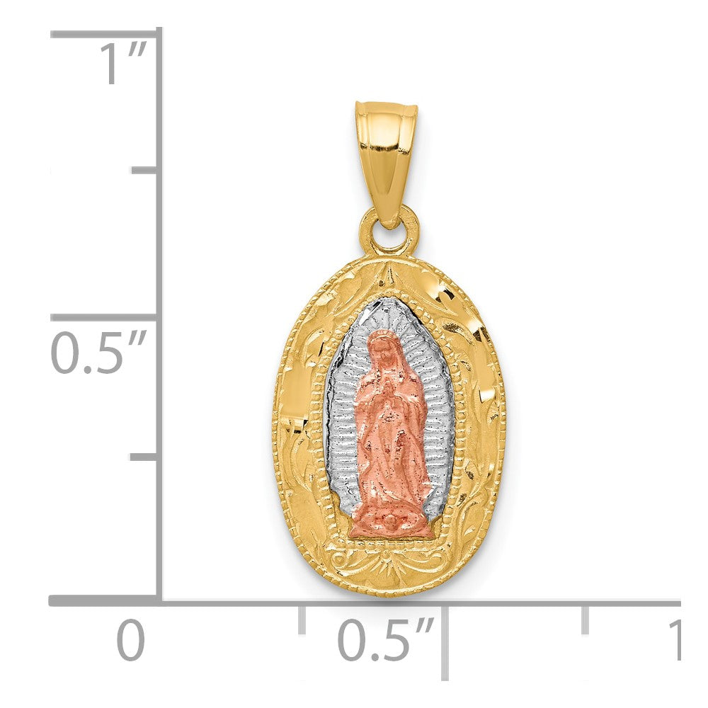 10K Two-Tone and White Rhodium Oval Our Lady Of Guadalupe Pendant