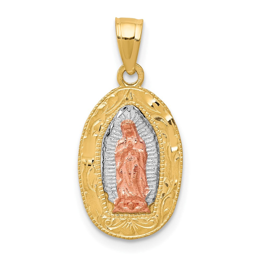 10K Two-Tone and White Rhodium Oval Our Lady Of Guadalupe Pendant