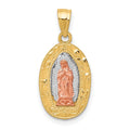 10K Two-Tone and White Rhodium Oval Our Lady Of Guadalupe Pendant