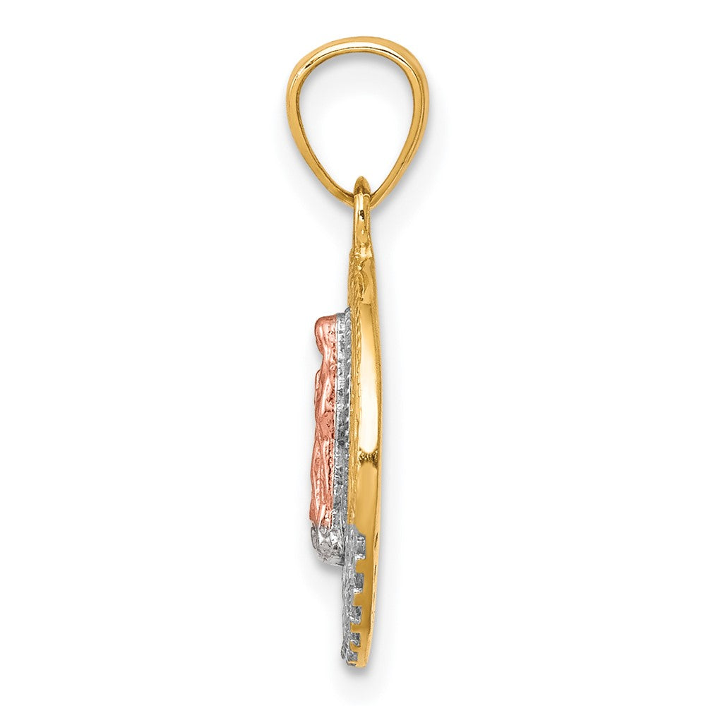 10K Two-Tone and White Rhodium CZ Round Our Lady Of Guadalupe Pendant