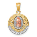 10K Two-Tone and White Rhodium CZ Round Our Lady Of Guadalupe Pendant