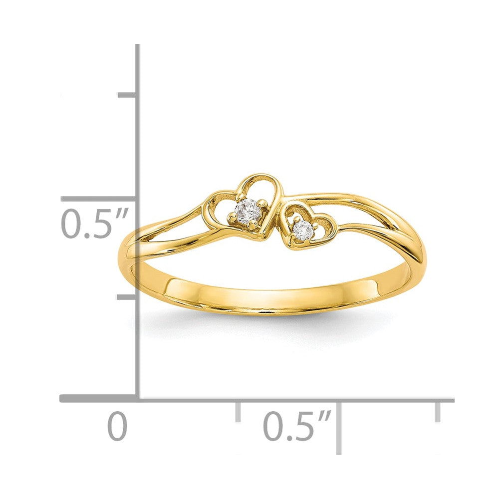 10k Double Heart CZ Ring
