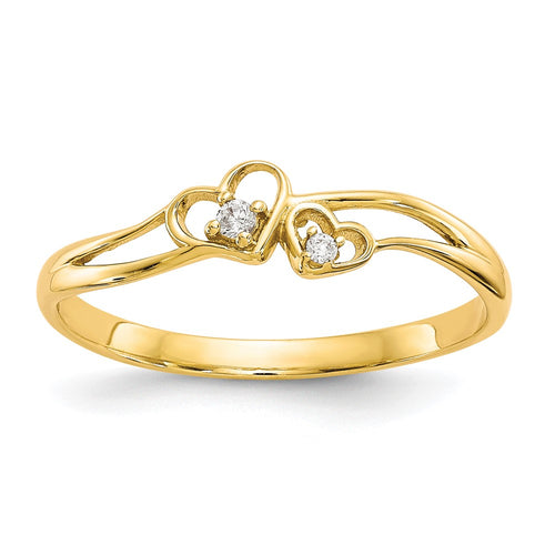 10k Double Heart CZ Ring
