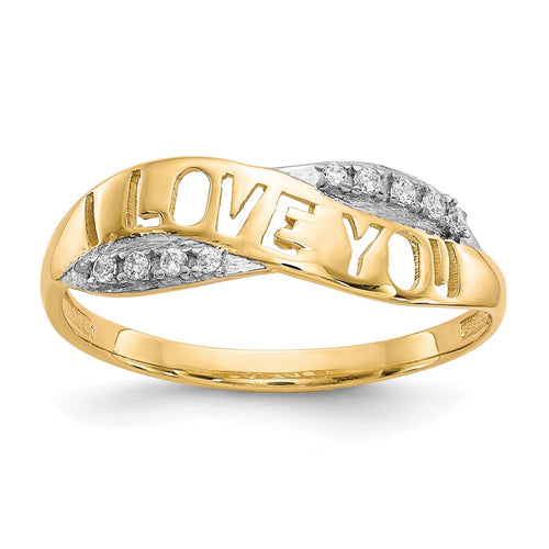 10K and White Rhodium CZ I LOVE YOU Ring