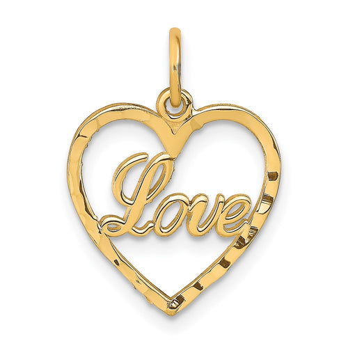 10K Polished LOVE in Heart Pendant