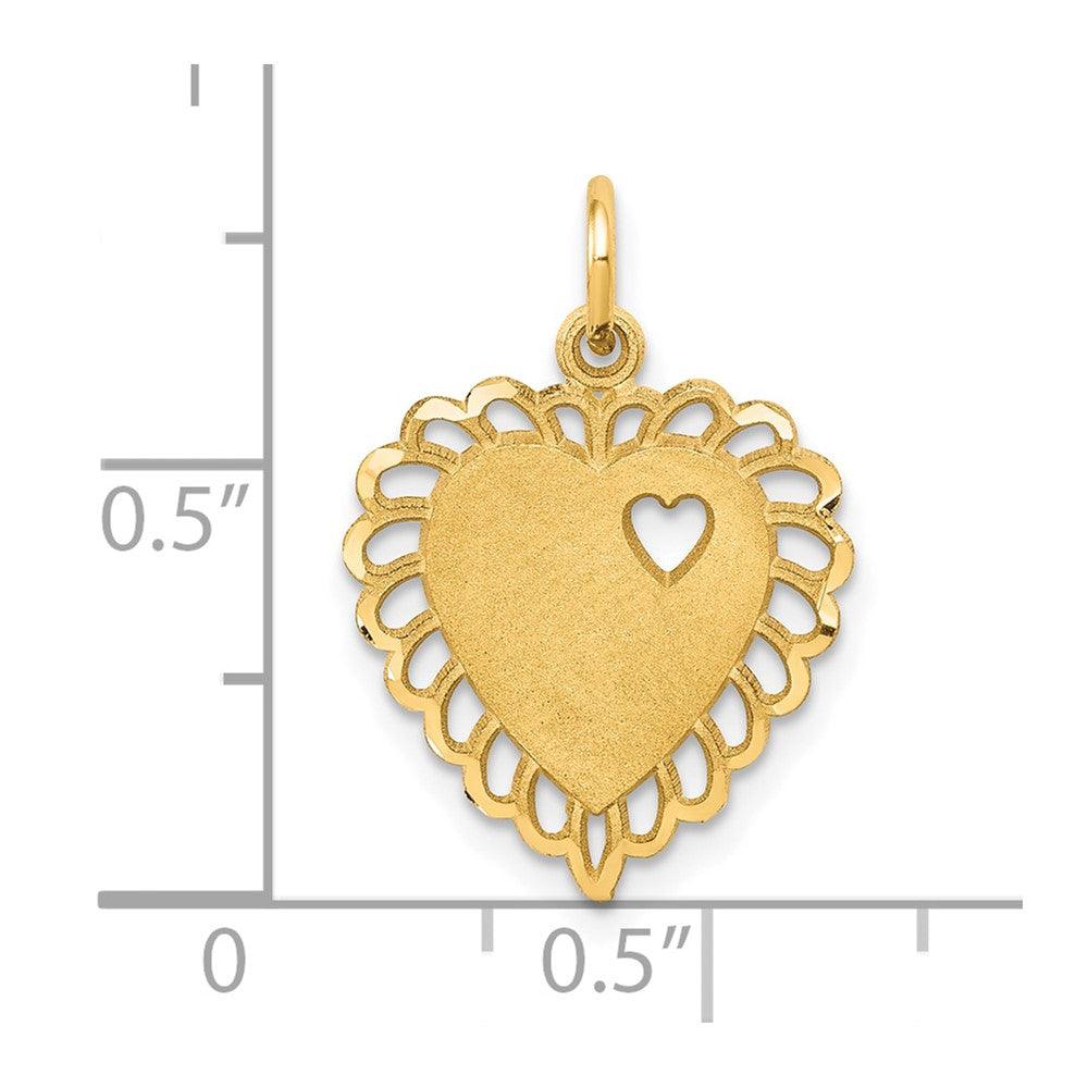 10k Scalloped Border with Tiny Heart Cut-out Heart Charm
