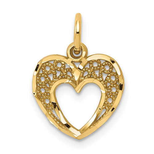 10k Diamond-cut Filigree Heart Charm