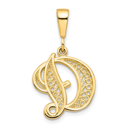 10k Large Filigree Initial D Pendant
