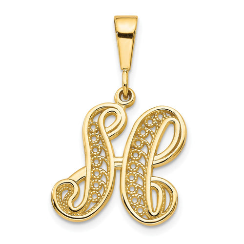 10k Large Filigree Initial H Pendant
