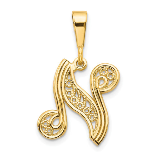 10k Large Filigree Initial N Pendant