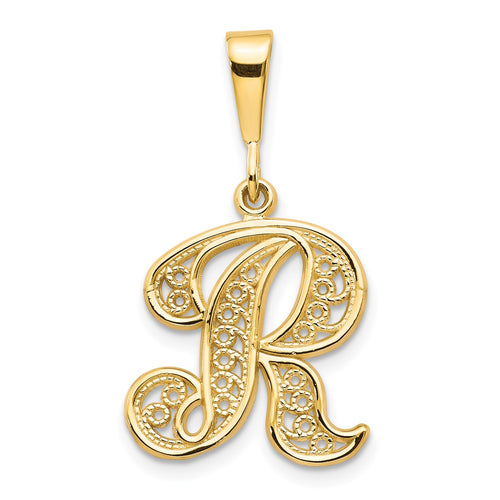 10k Large Filigree Initial R Pendant