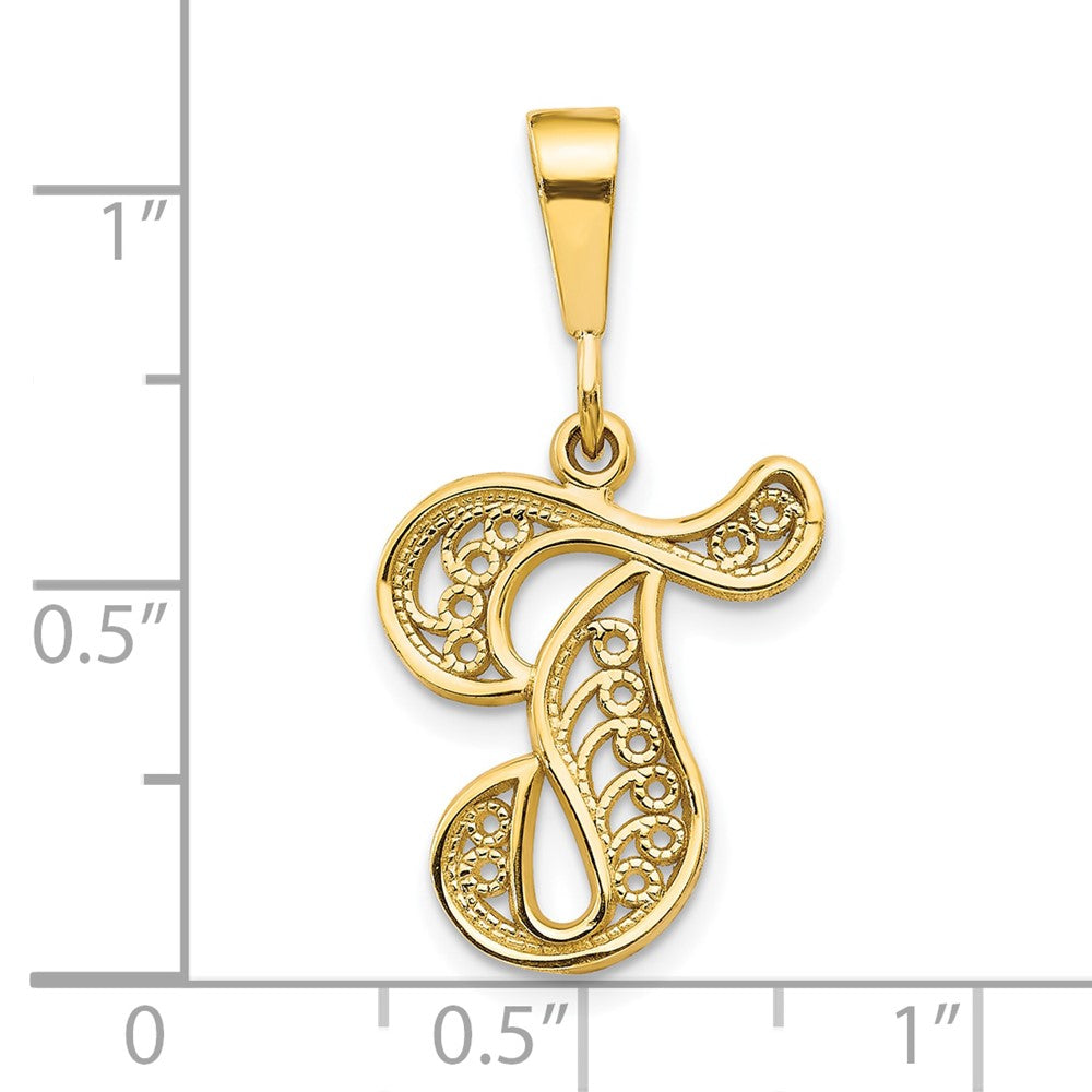 10k Large Filigree Initial T Pendant