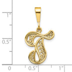 10k Large Filigree Initial T Pendant