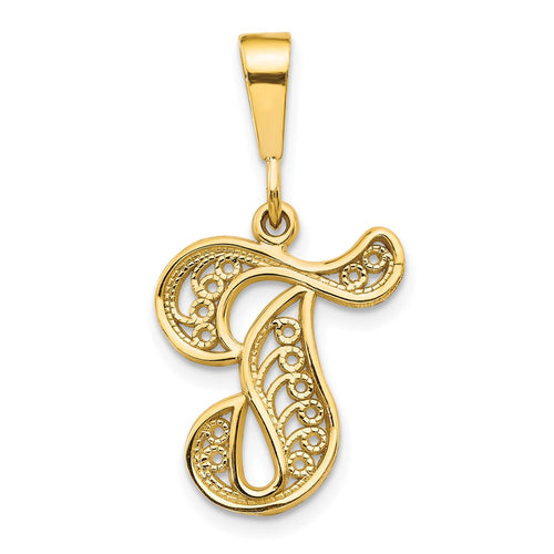 10k Large Filigree Initial T Pendant