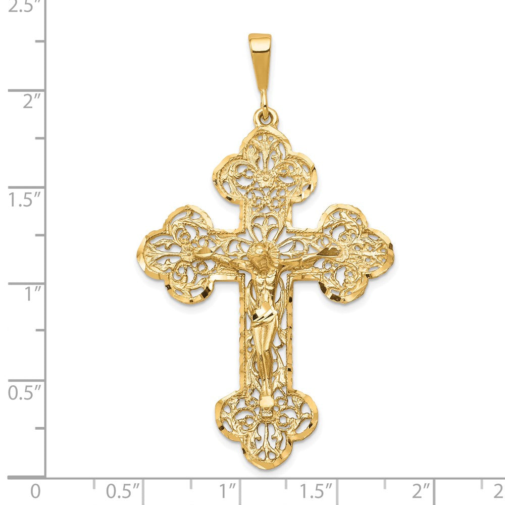 10K Large Filigree Budded Crucifix Pendant