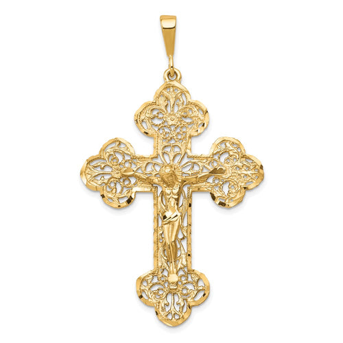 10K Large Filigree Budded Crucifix Pendant