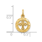 10K Polished Border Eternal Life Small Cross in Circle Pendant