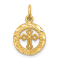 10K Polished Border Eternal Life Small Cross in Circle Pendant