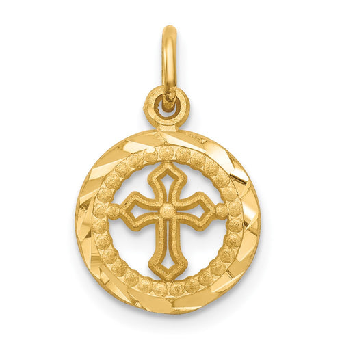 10K Polished Border Eternal Life Small Cross in Circle Pendant