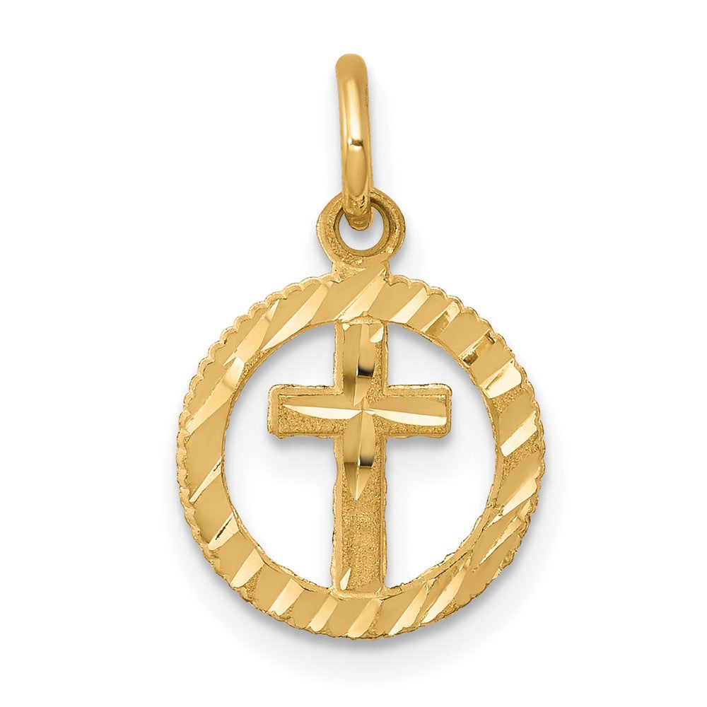 10k Solid Flat-Backed Eternal Life Cross in Circle Charm
