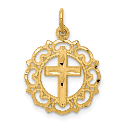 10K Eternal Life Cross In Scalloped Frame Charm