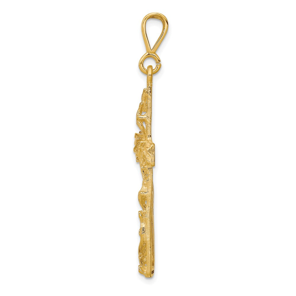 10k Satin Polished Antiqued Vine Cross Pendant