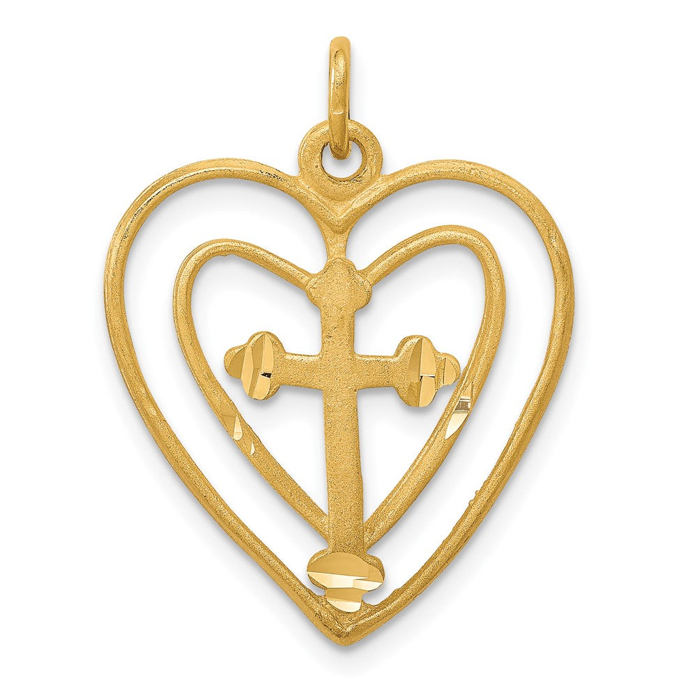 10k Cross in Double Heart Charm