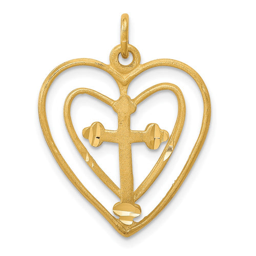 10k Cross in Double Heart Charm