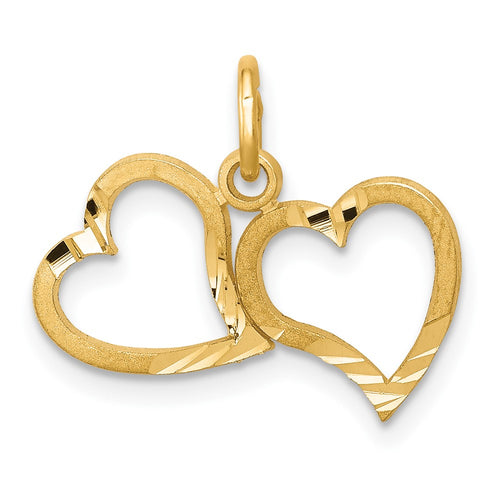 10k Diamond-cut Double Heart Charm