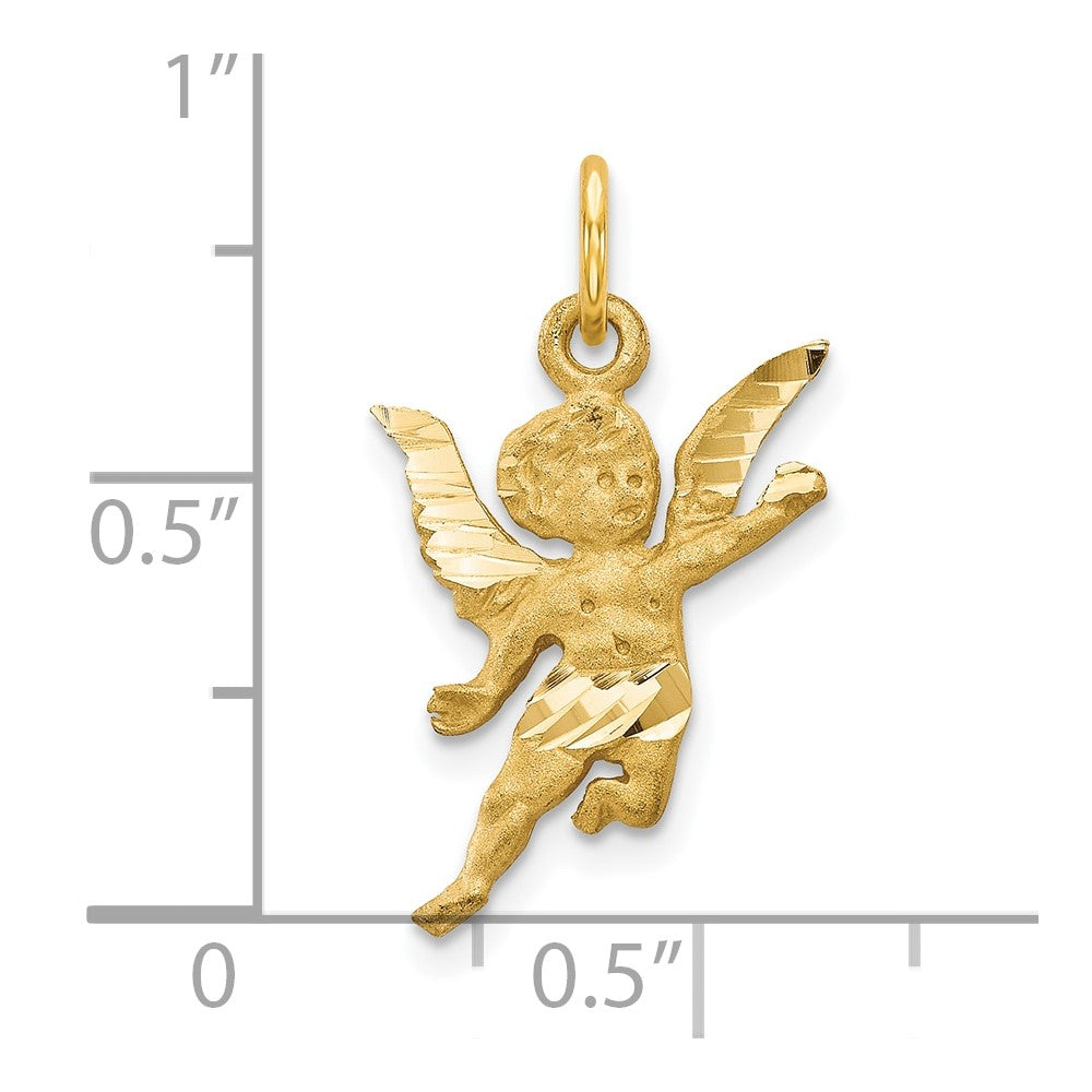 10k Solid Satin Diamond-cut Angel Charm