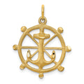 10k Satin Diamond-cut Anchor in Ships Wheel Charm