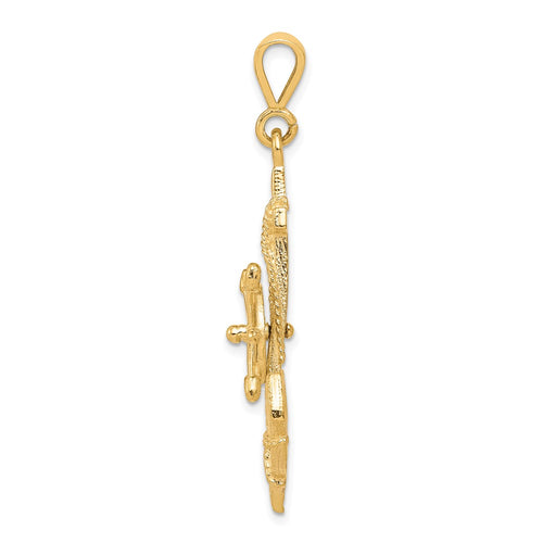 10k Large Moveable Ships Wheel on Anchor Pendant