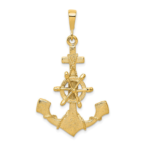 10k Large Moveable Ships Wheel on Anchor Pendant