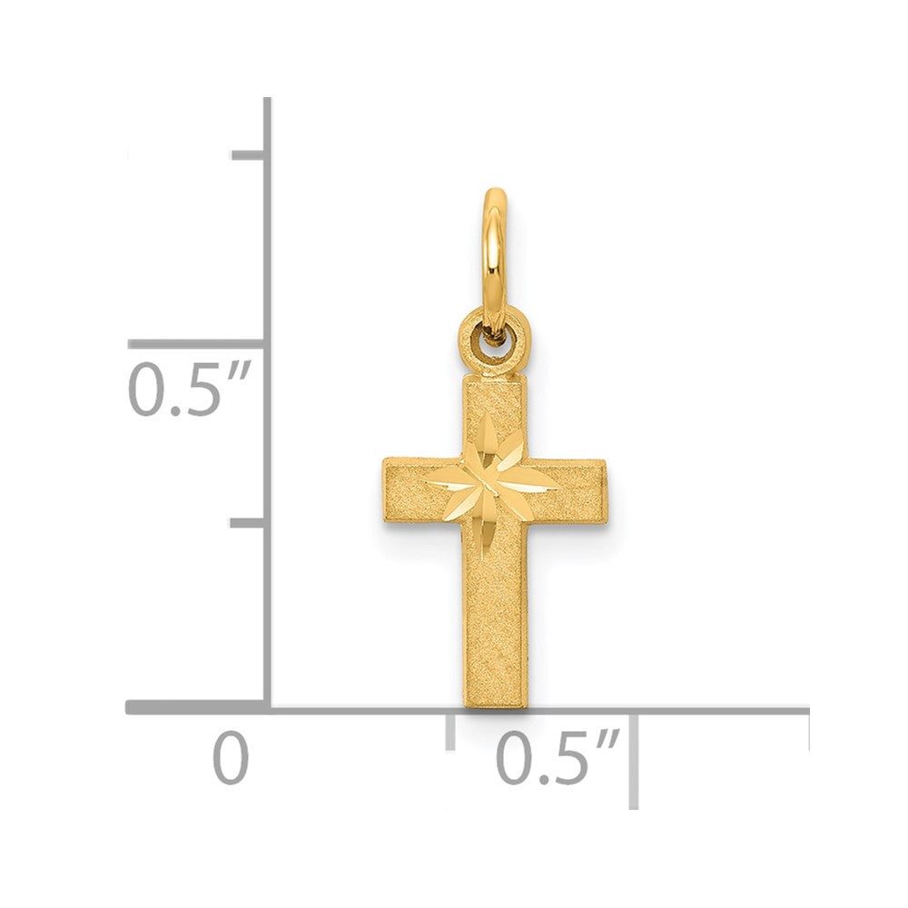 10k Small Satin Diamond-cut Cross Charm