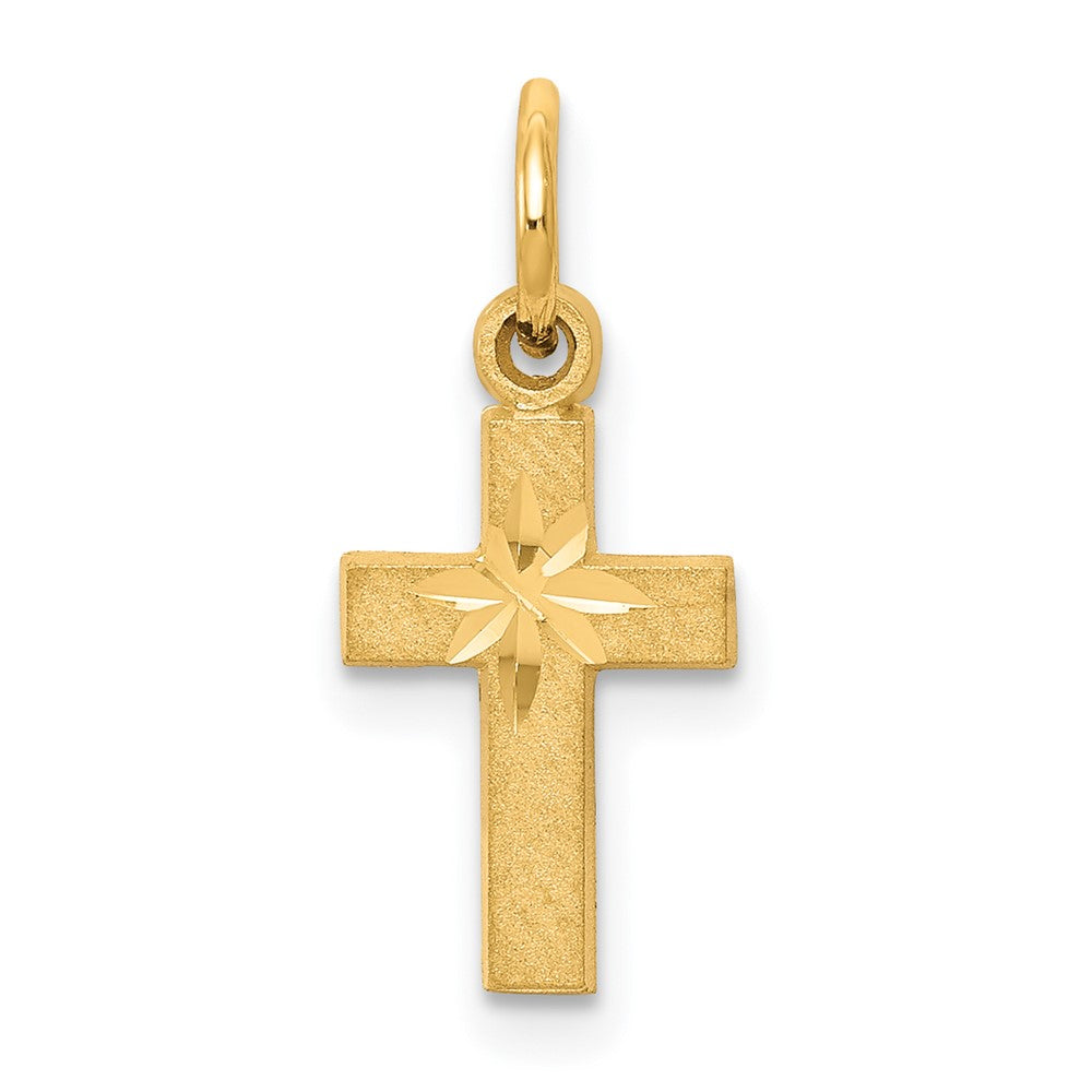 10k Small Satin Diamond-cut Cross Charm