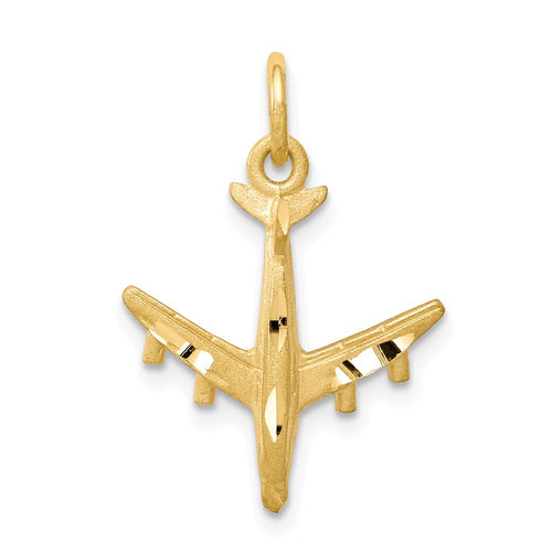 10k 3-D Solid Satin Diamond-cut Airplane Charm