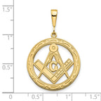 10k Polished and Textured Large Masonic Symbol in Circle Pendant