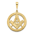 10k Polished and Textured Large Masonic Symbol in Circle Pendant