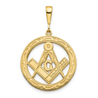 10k Polished and Textured Large Masonic Symbol in Circle Pendant