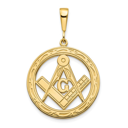 10k Polished and Textured Large Masonic Symbol in Circle Pendant