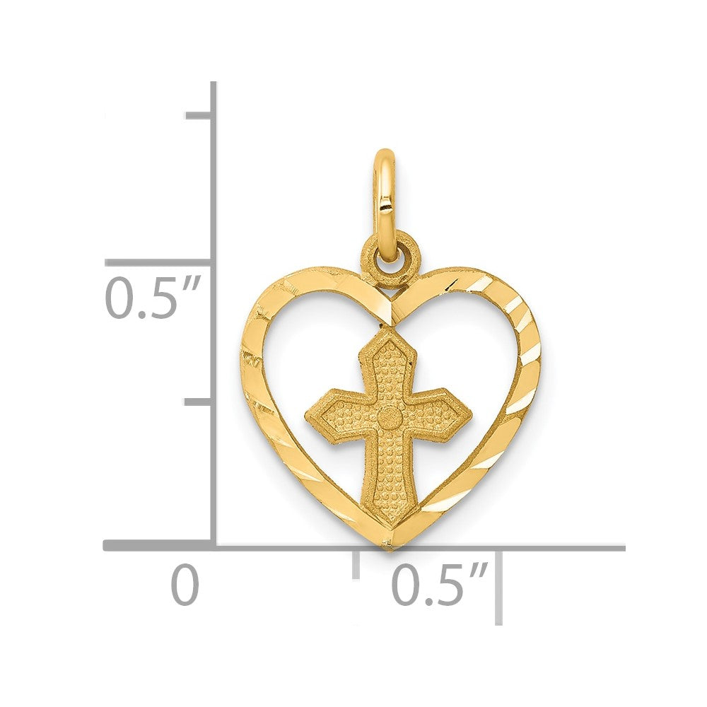 10k Cross in Heart Charm