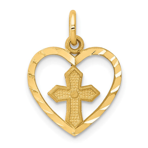 10k Cross in Heart Charm